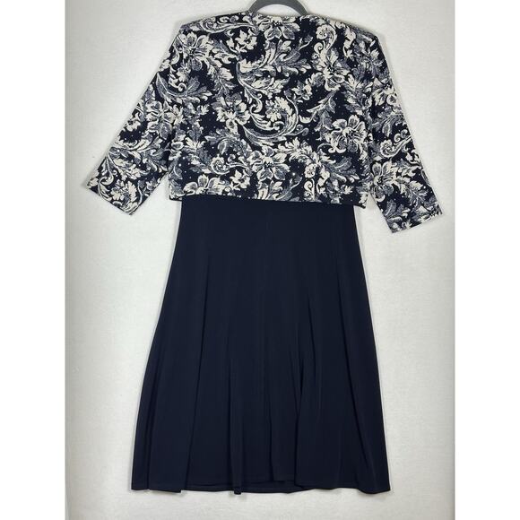Jessica Howard Dress Size 12P Navy White Floral Embellished MOB Guest Formal 2PC - Picture 2 of 9